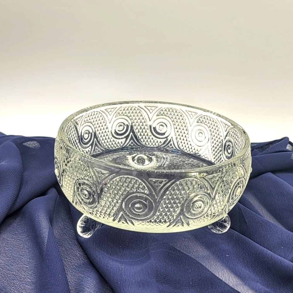 Avon Pressed Glass Diamond Point Swirl Clear Glass Candy Dish Vintage